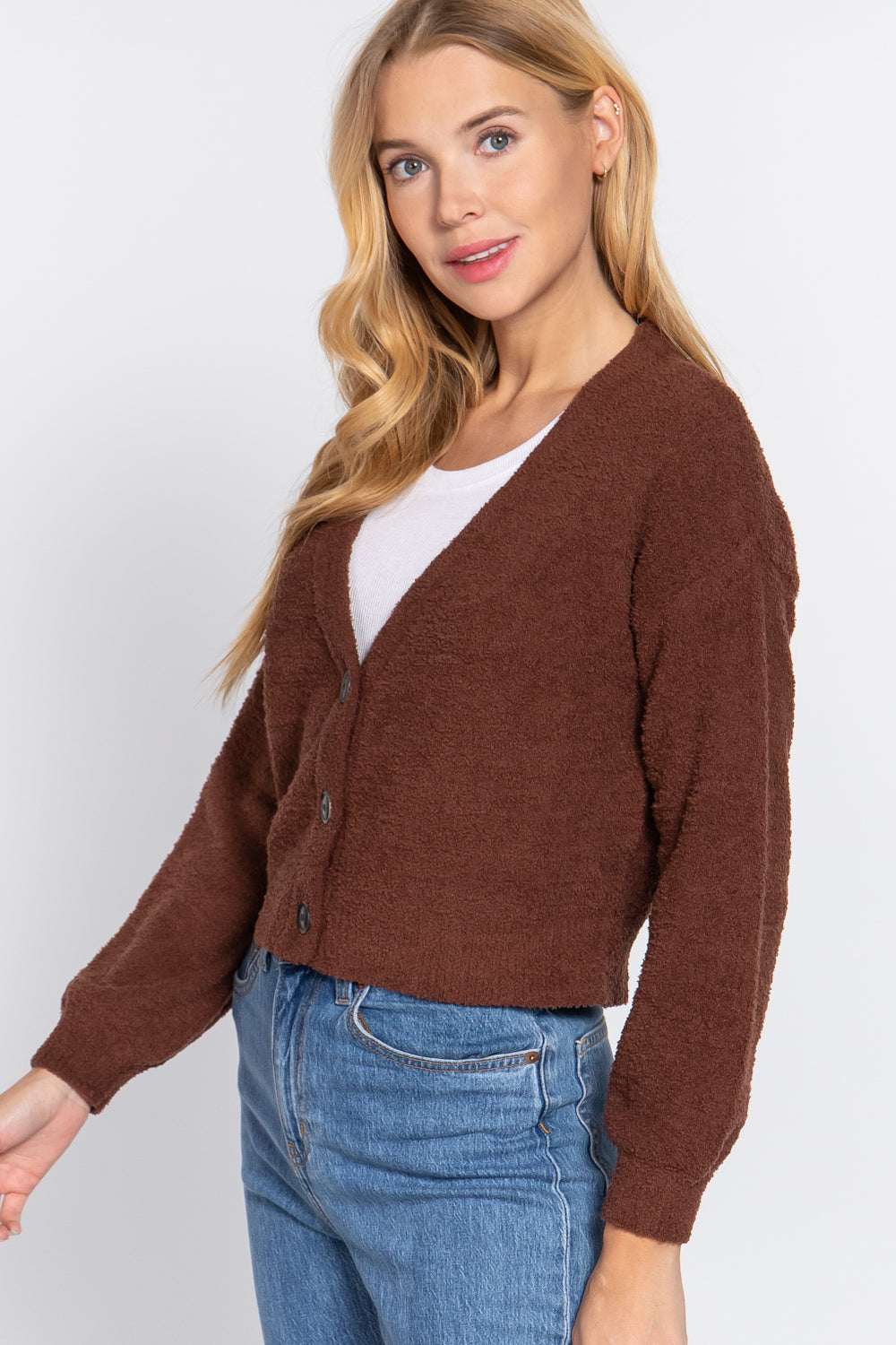 Women's Long Slv V-neck Sweater Cardigan