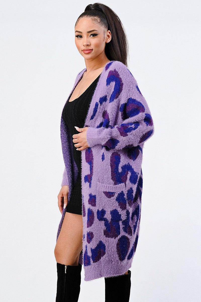 Women's Leopard Angora Sweater Oversized Cardigan