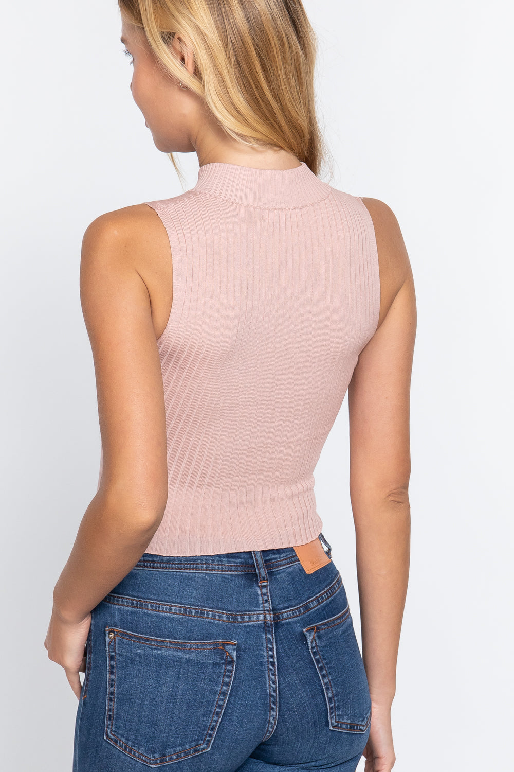 Women's Sleeveless Rib Sweater Top W/zipper