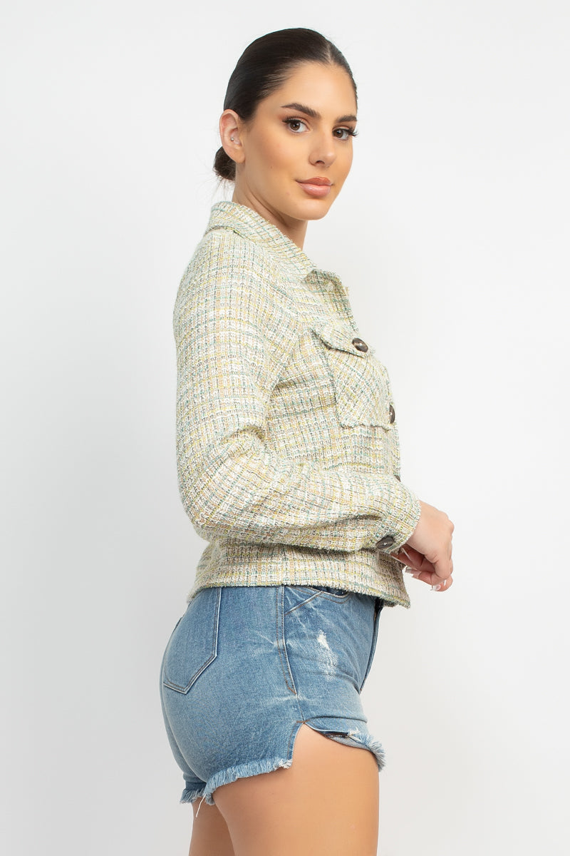 Women's Plaid Button-down Tweed Jacket