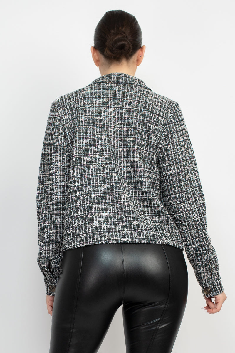 Women's Plaid Button-down Tweed Jacket