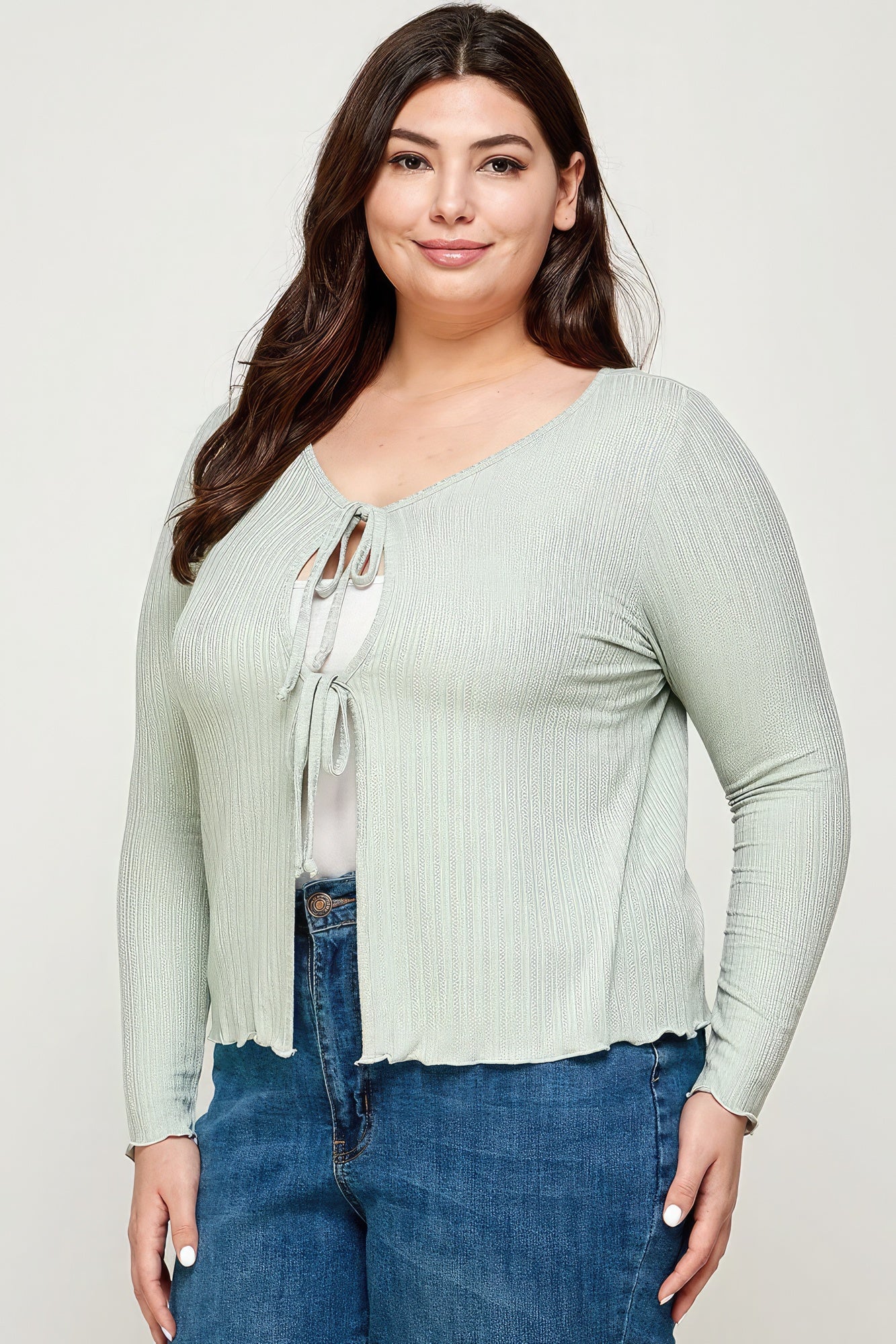 Women's Plus Solid Ribbed Pointelle Cardigan
