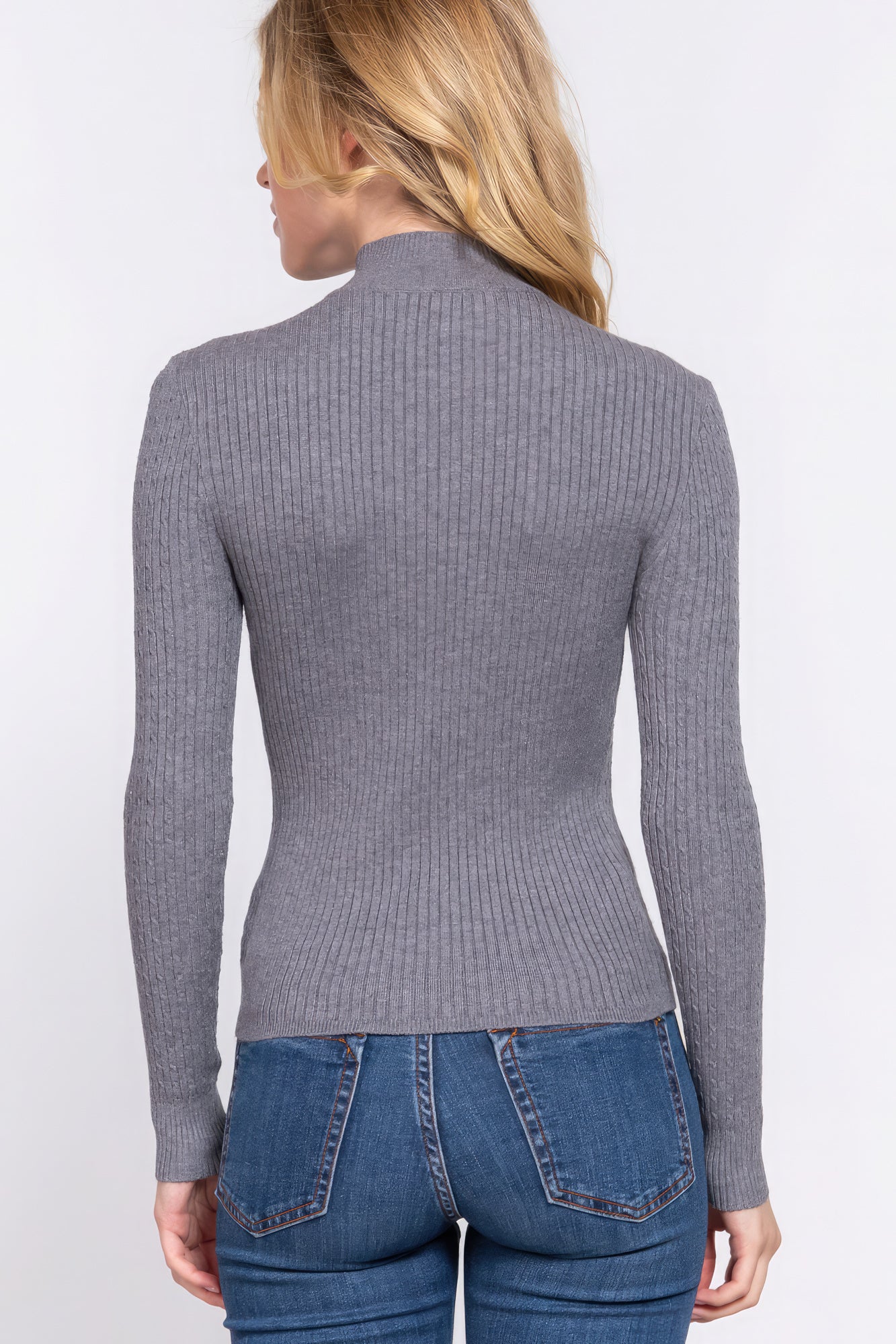 Women's Long Slv Mock Neck Rib Sweater