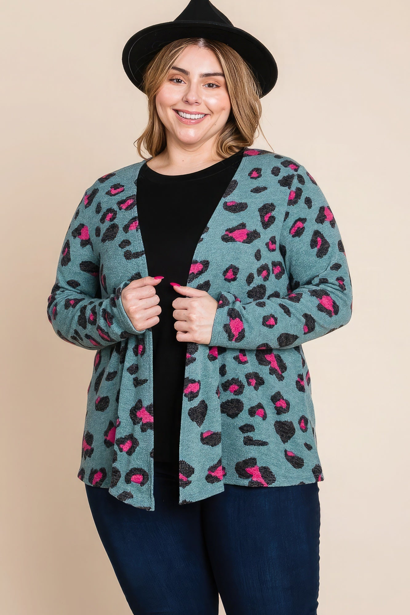 Women's Plus Size Animal Printed Open Front Cropped Cardigan