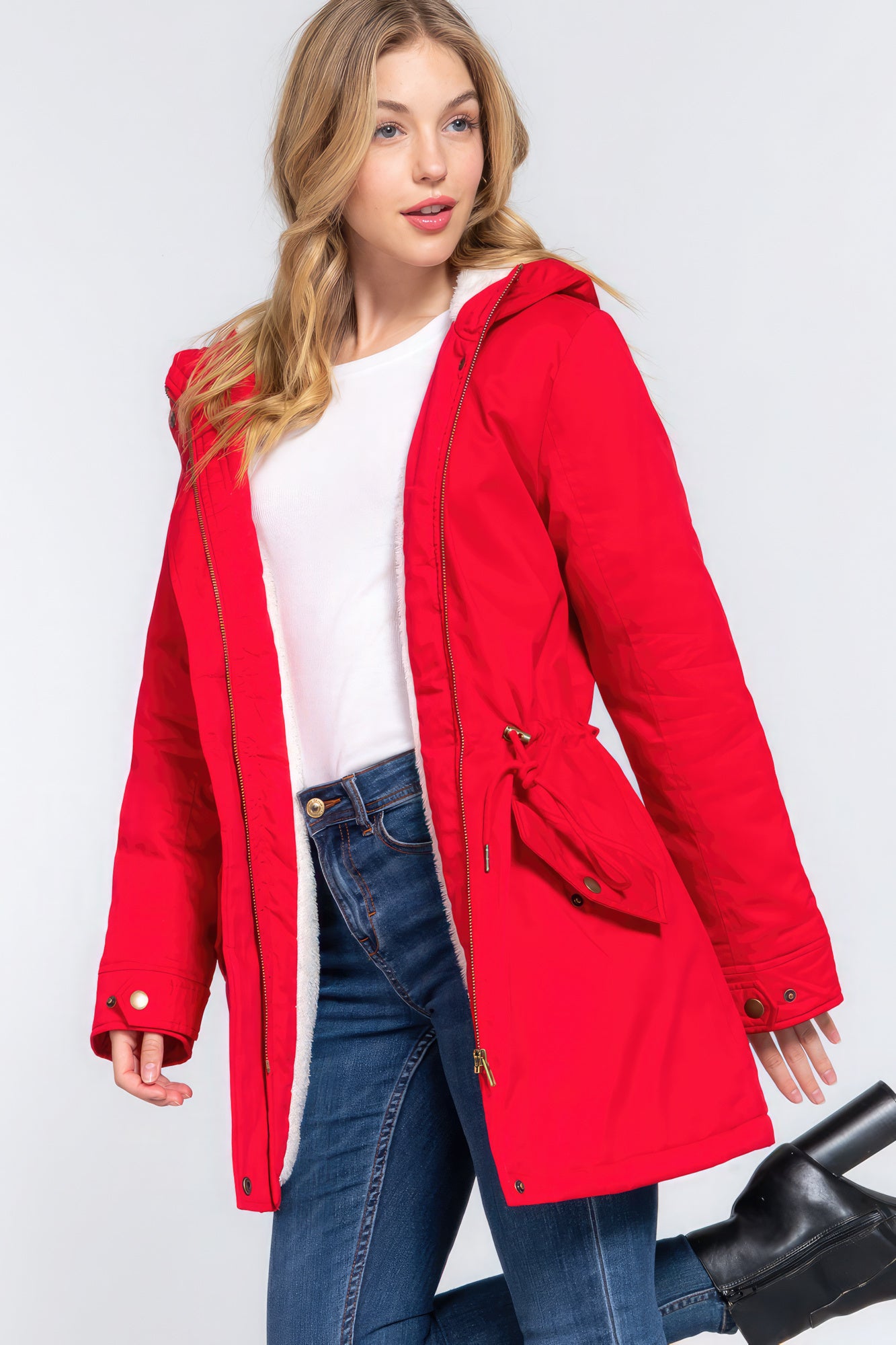 Women's Fleece Lined Fur Hoodie Utility Jacket