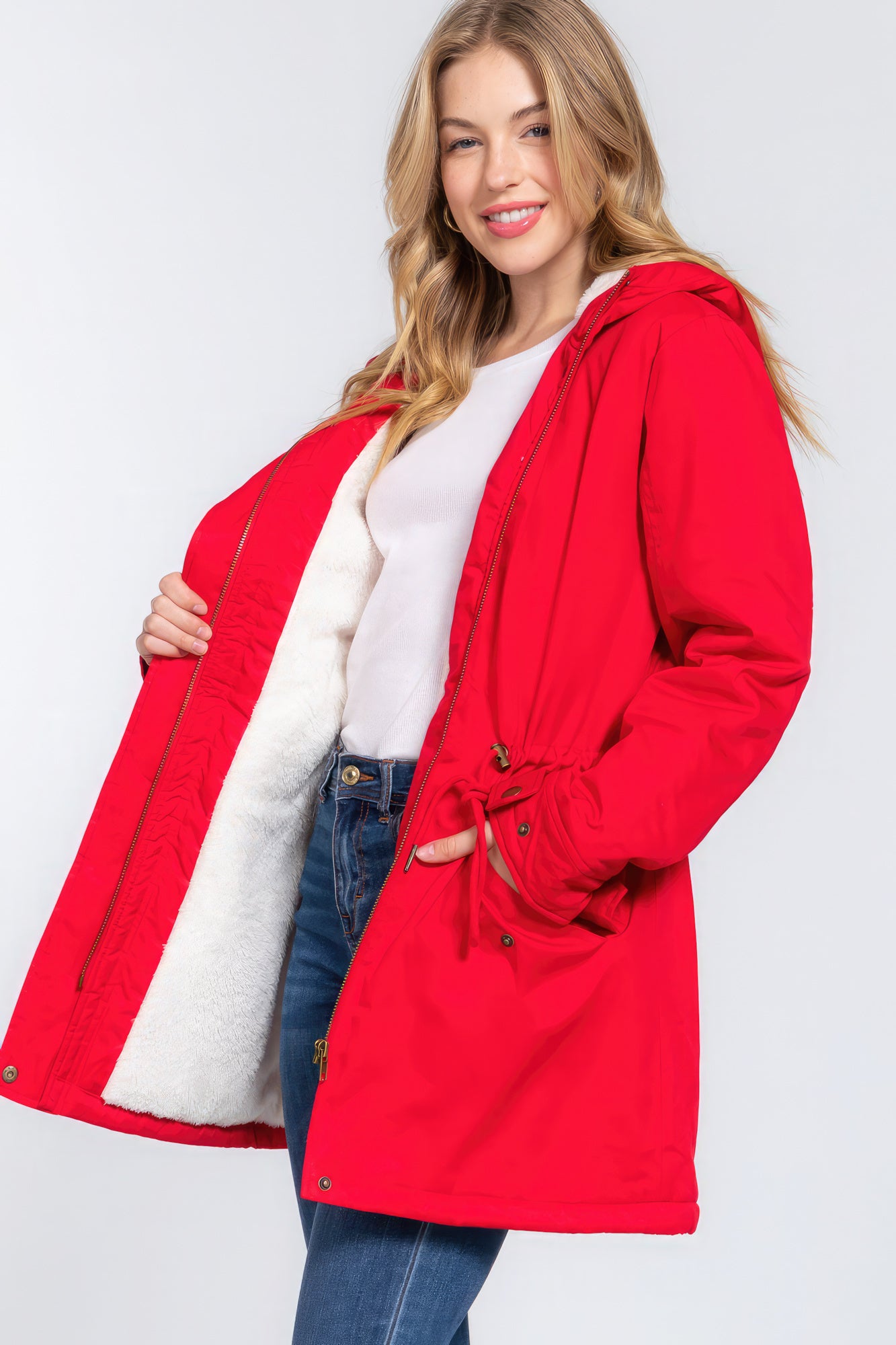 Women's Fleece Lined Fur Hoodie Utility Jacket