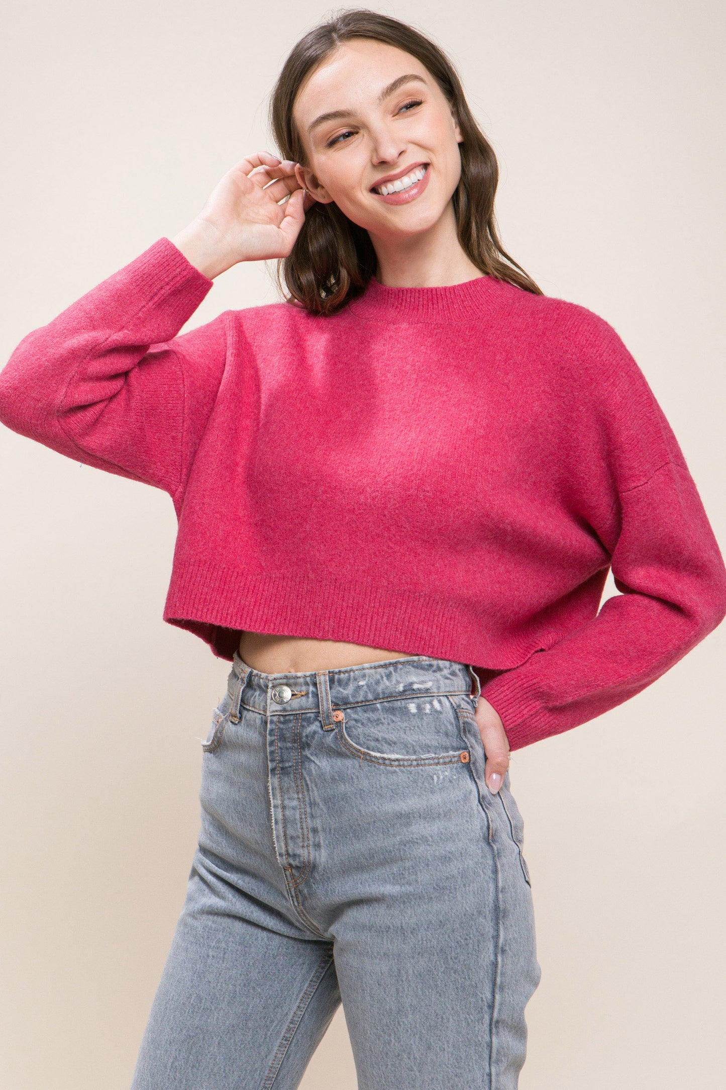 Women's Wool Blend Cropped Sweater Top