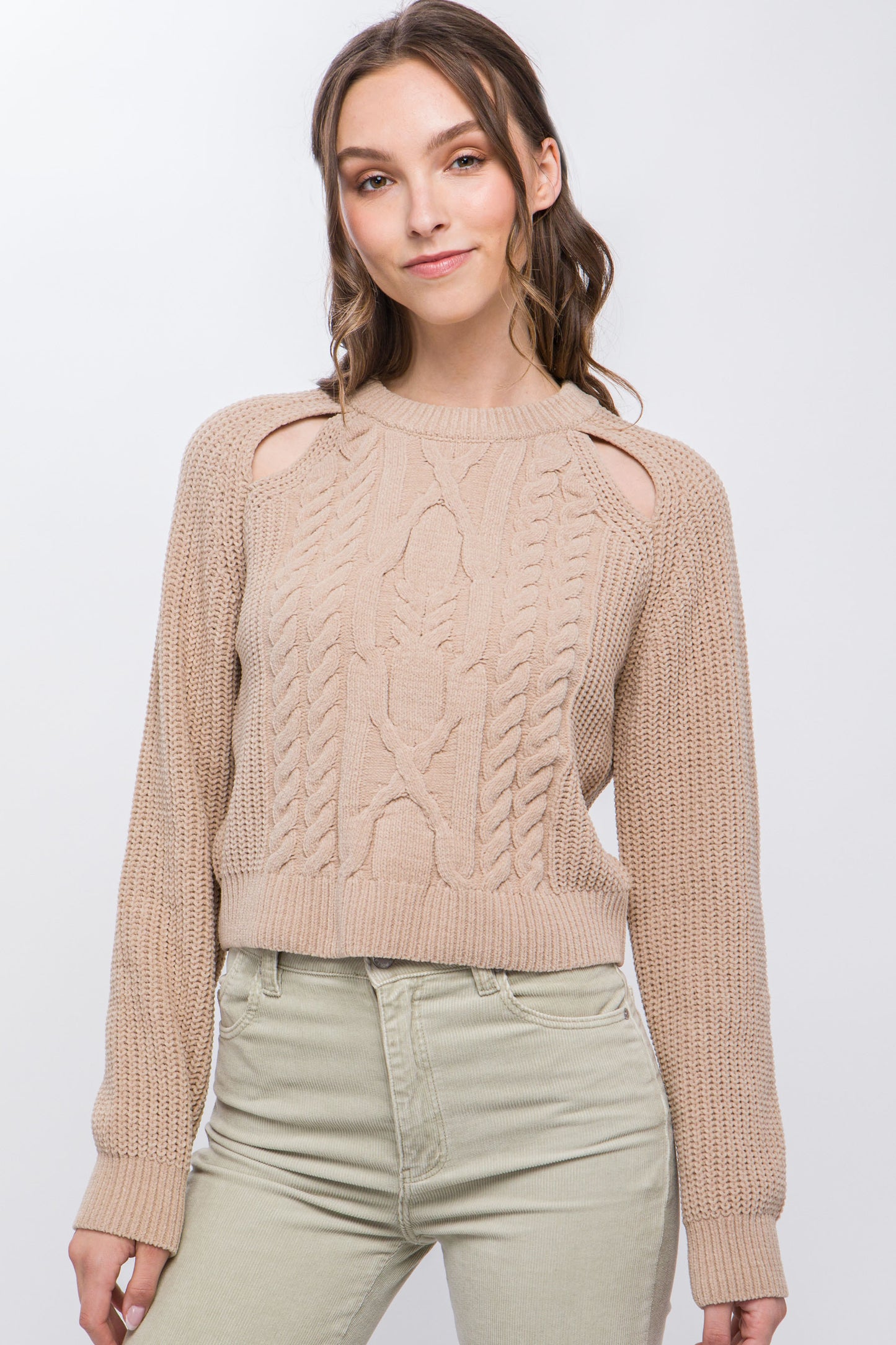 Women's Knit Pullover Sweater With Cold Shoulder Detail