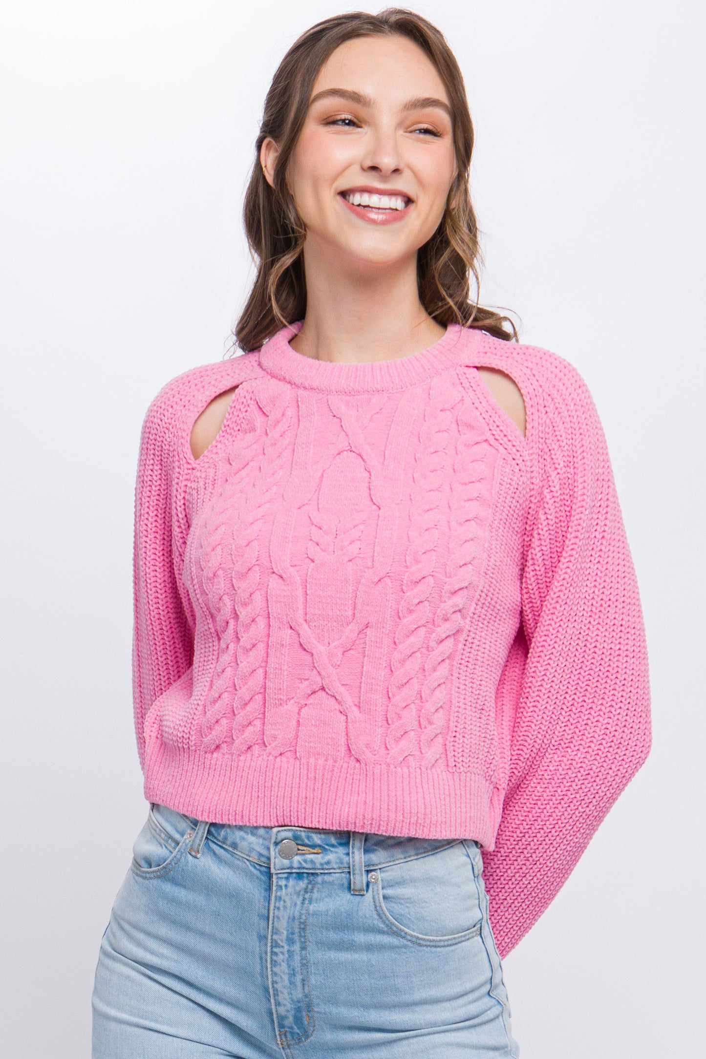 Women's Knit Pullover Sweater With Cold Shoulder Detail