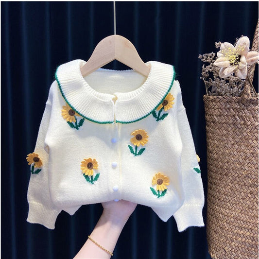 Kid Girls Jacket Baby Knitted Cardigan Crew Neck Top Toddler Sweater Coat For Girls Baby 0-5Y - BTGCS2473