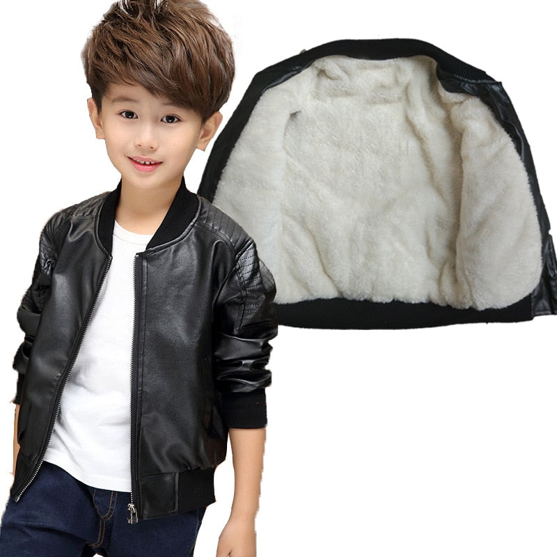 Kid Boys Leather Jackets Warm Children Outerwear Kids Outfits 2-15 Years - KBLJ2733
