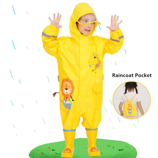 Raincoat Kids Boys Girls Waterproof Jumpsuit Hooded One-Piece Cartoon Dinosaur Baby Rainwear And Pants - KBRC2012