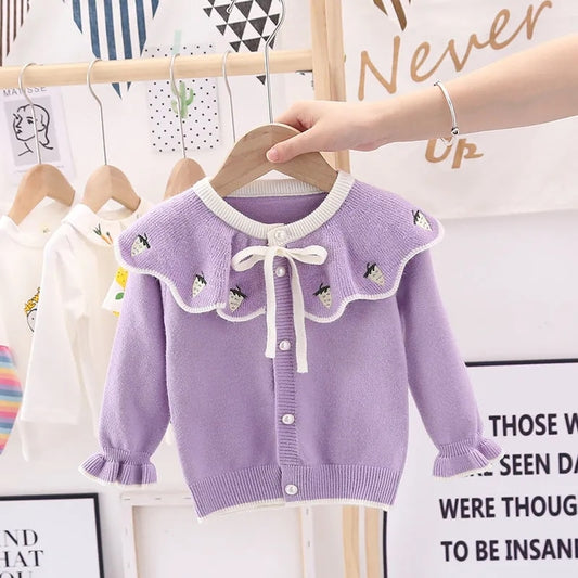 Girls Knit Cardigan Jacket Strawberry Lapel Children Girls Baby Sweater Infant Jacket Princess Sweater - BTGCS2475
