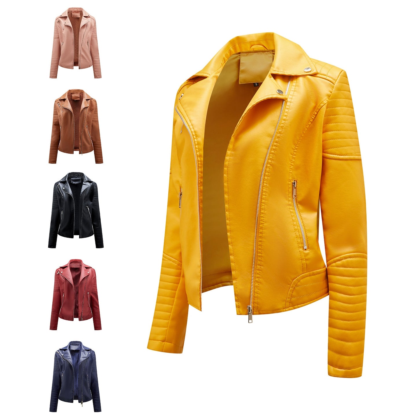 Women Spring Autumn Leather Jacket Turn Down Collar Fashion Jackets - WJK2610