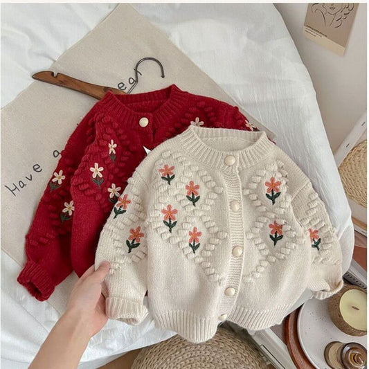 Baby Girls Sweater Cardigan Coat Knitted Thickened Warm Round Neck Knitted Sweater - BTGCS2476
