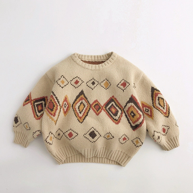 Kids Sweaters Vintage Boys Pullover Thicken Girls Knitwear Outfit - BTBCS2462