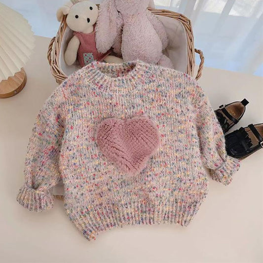 Kids Autumn Winter Sweaters Girls' Sweet Love Colorful Knitted Sweater Tops - BTGCS2463