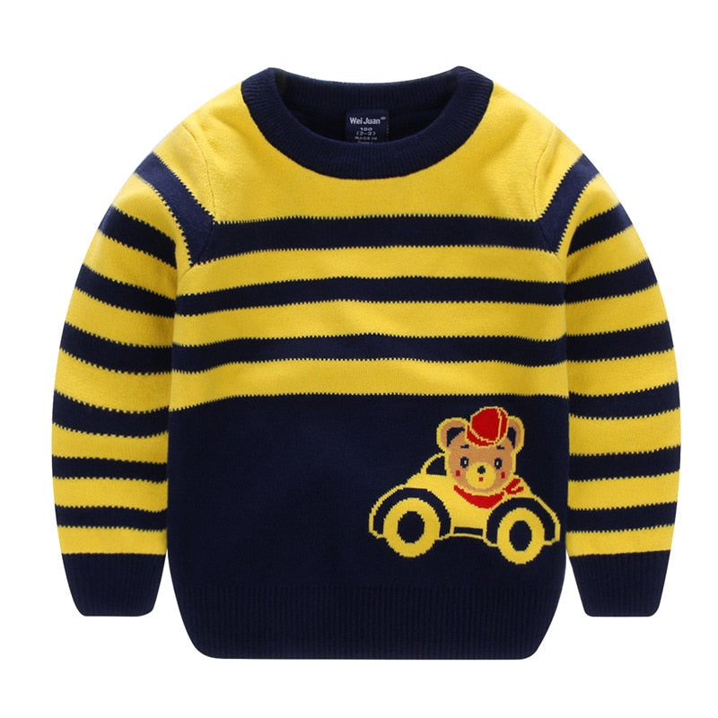 Kid Boys Sweater Autumn Children Striped Car Knitwear Fashion Boy Long Sleeve Sweater 3-7 Year Pullover - KBST2503