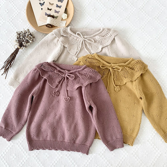 Kids Sweater Casual Loose Pullover Sweater Baby Girls Solid Color Long Sleeve Pullover Top - KGST2398