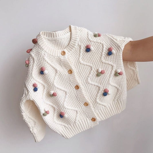 Baby Girls Sweater Cardigan Jacket Spring Autumn Vintage Cotton Knit Sweater Coat For Gilrl Baby 2 4 6 8 - BTGCS2466