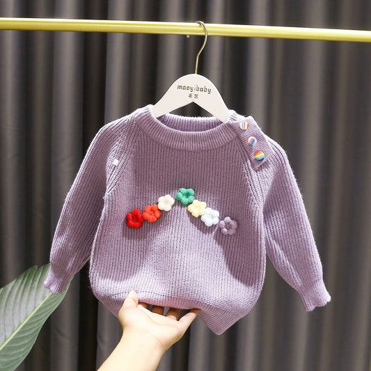 Baby Girl Sweater Warm Turtleneck Sweater Cardigan Kids Baby Fall Winter Sweater Top - KGST2481