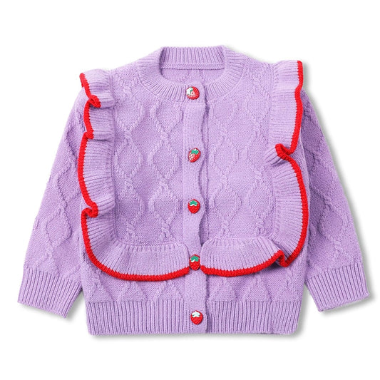 Kids Knitted Cardigan Girls Long Sleeve Knit Lace Sweater Ruffle Spring Autumn Sweaters1-7Yrs - BTGCS2429