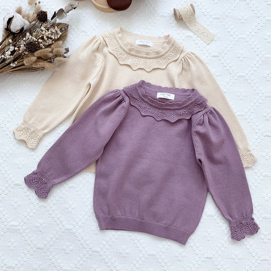 Kid Baby Girls Pullover Tops Casual Loose Pullover Sweater Solid Color Long Sleeve Kids Sweater - KGST2399