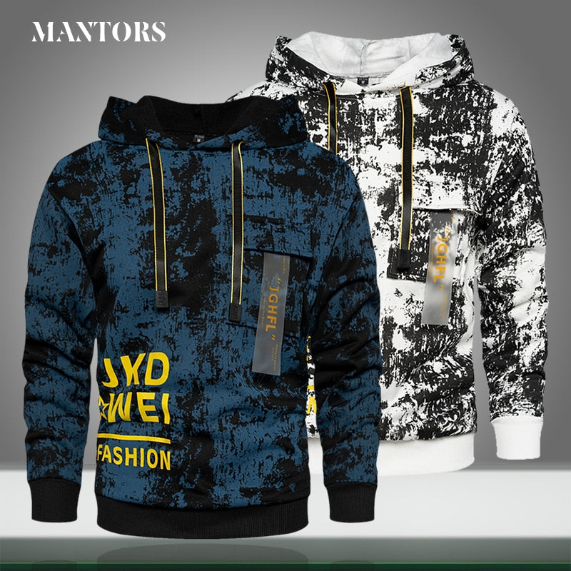 Mens Hooded Sweatshirts Tie-dye Spring Autumn Male Hip Hop Loose Pullover Top Clothes - MH2186