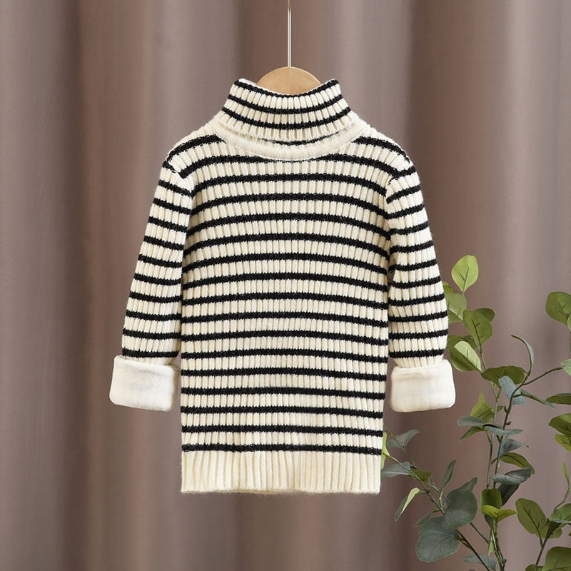 Sweaters For Boys Girls Leopard Fashion Turtleneck Thick Warm Soft Kids Knitting Costom - KGST2485