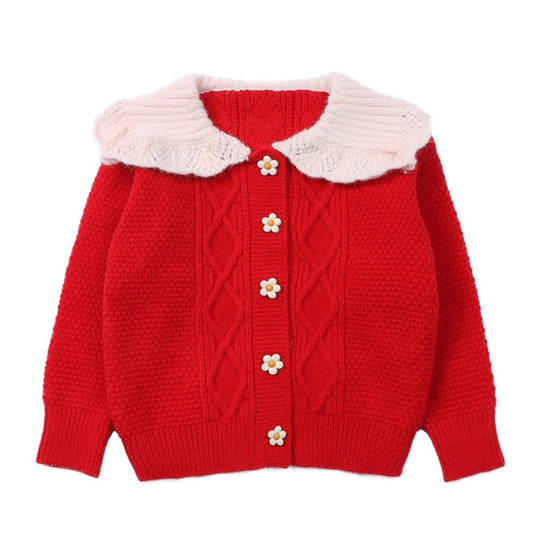 Baby Girl Sweater Princess Floral Knit Sweater Outfit Spring Autumn Baby Knitwear 1-7Y - BTGCS2434