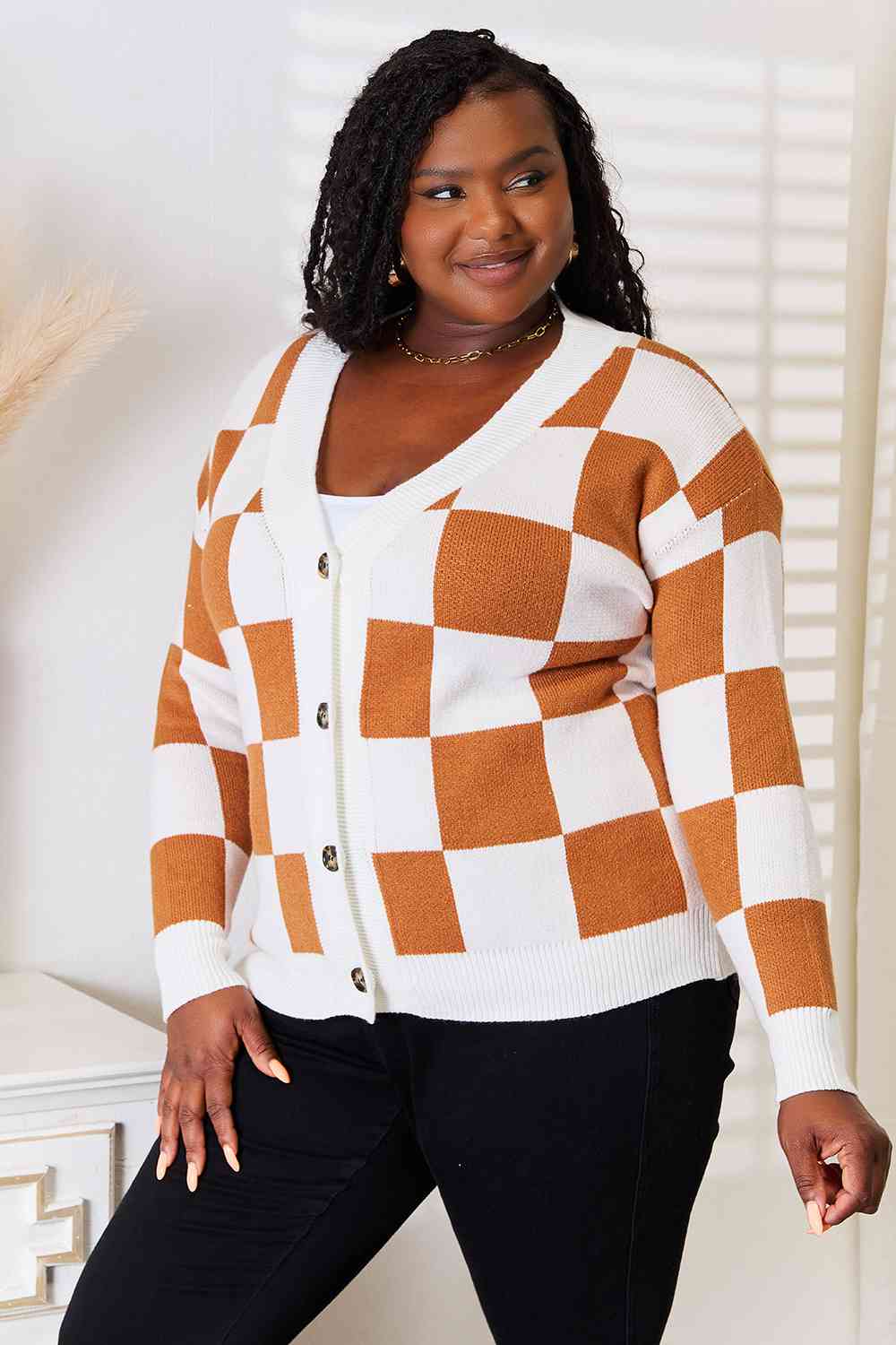 Women's Double Take Button-Up V-Neck Dropped Shoulder Cardigan