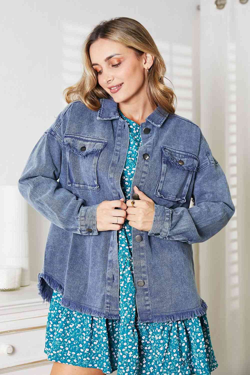Women's HEYSON Full Size Mineral-Washed Button-Down Denim Jacket