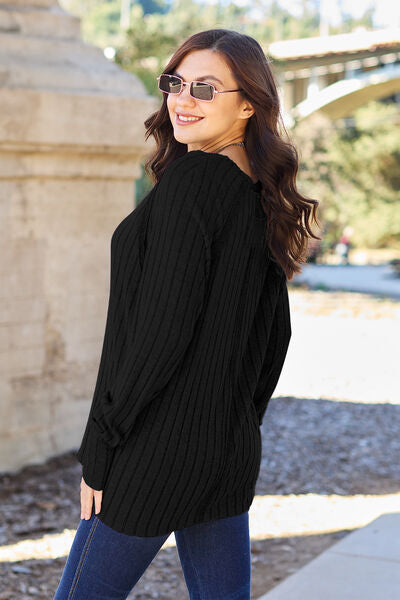 Basic Bae Full Size Ribbed Round Neck Long Sleeve Knit Top Sweater