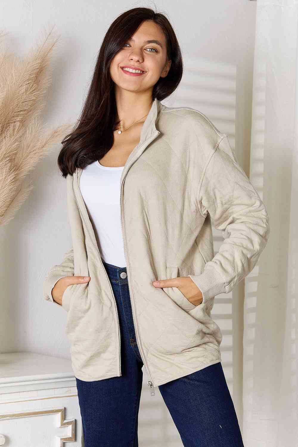 Women's Heimish Full Size Zip-Up Jacket with Pockets
