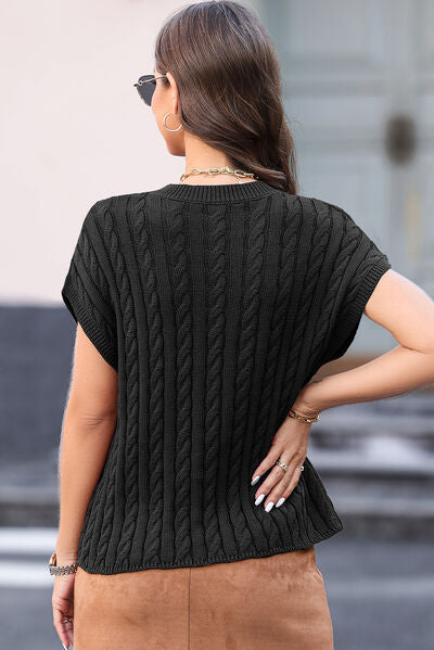 Cable-Knit Round Neck Cap Sleeve Sweater
